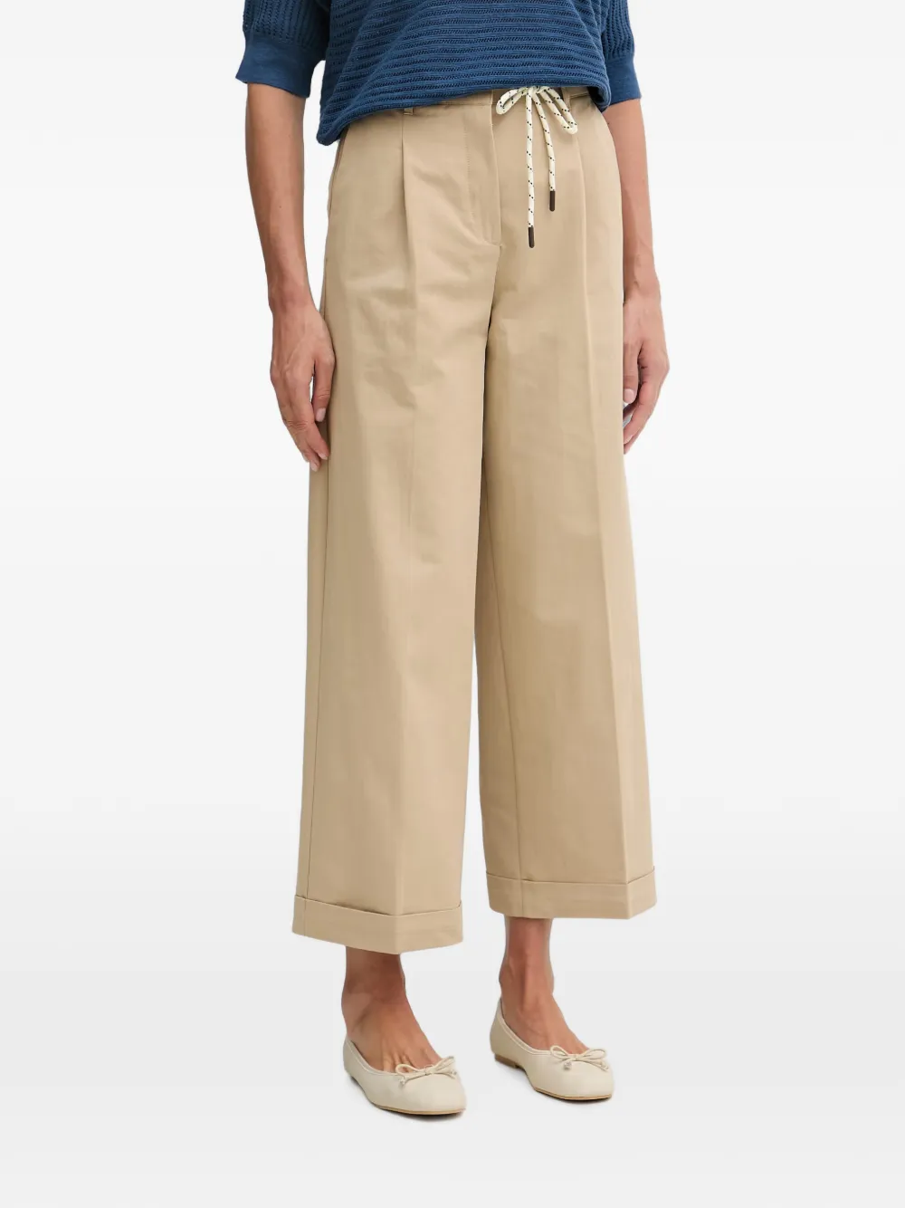 Benetton pleated rope-belt trousers
