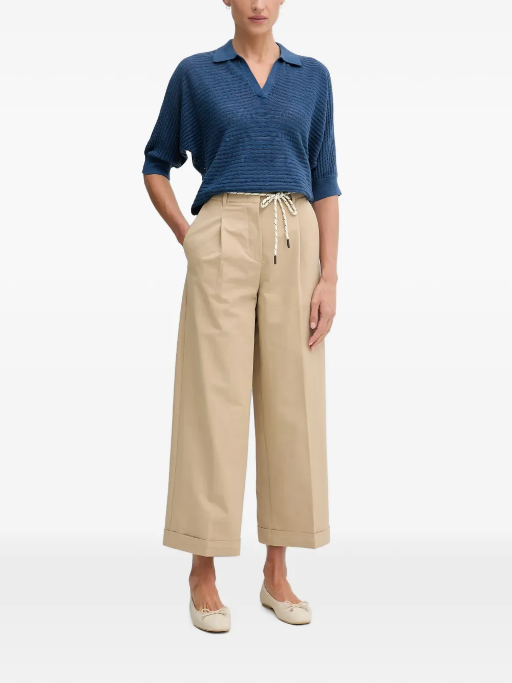 Benetton Plooibroek met touw ceintuur Beige