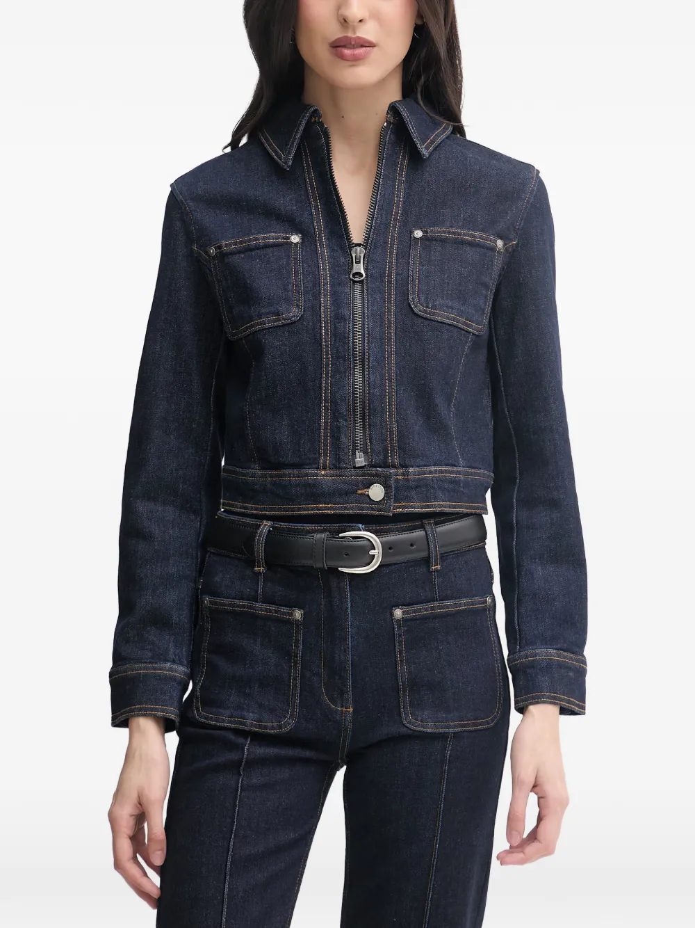 Benetton cropped zip-up denim jacket - Blau