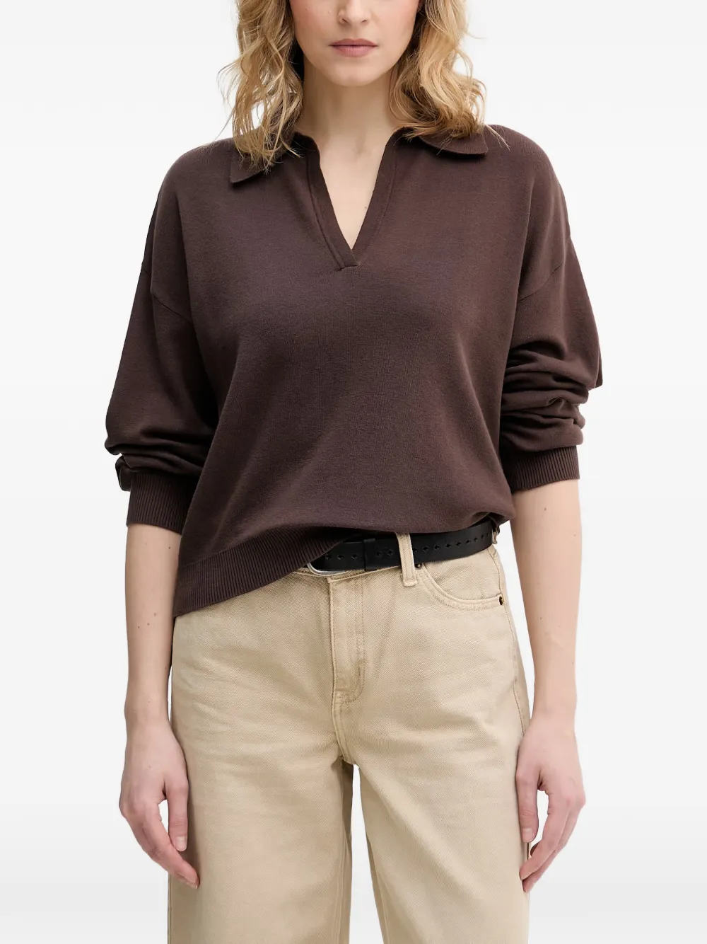 Benetton polo-collar long-sleeve sweater - Marrone