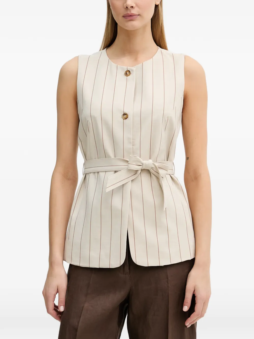 Benetton pinstripe-pattern belted top - Toni neutri