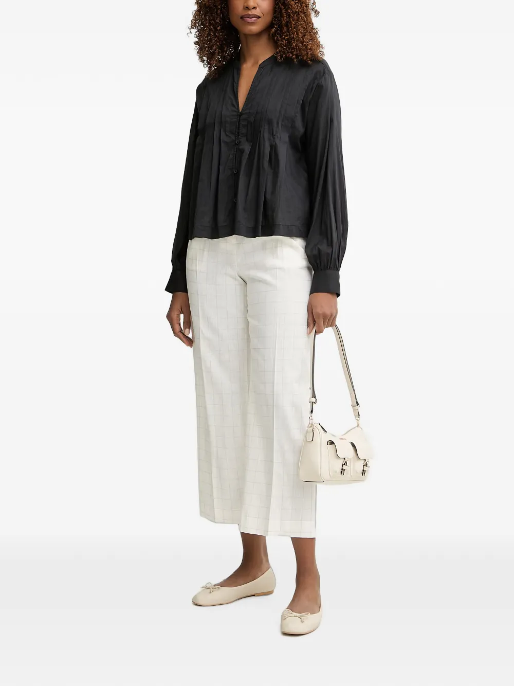 Benetton Geruite plooibroek Beige