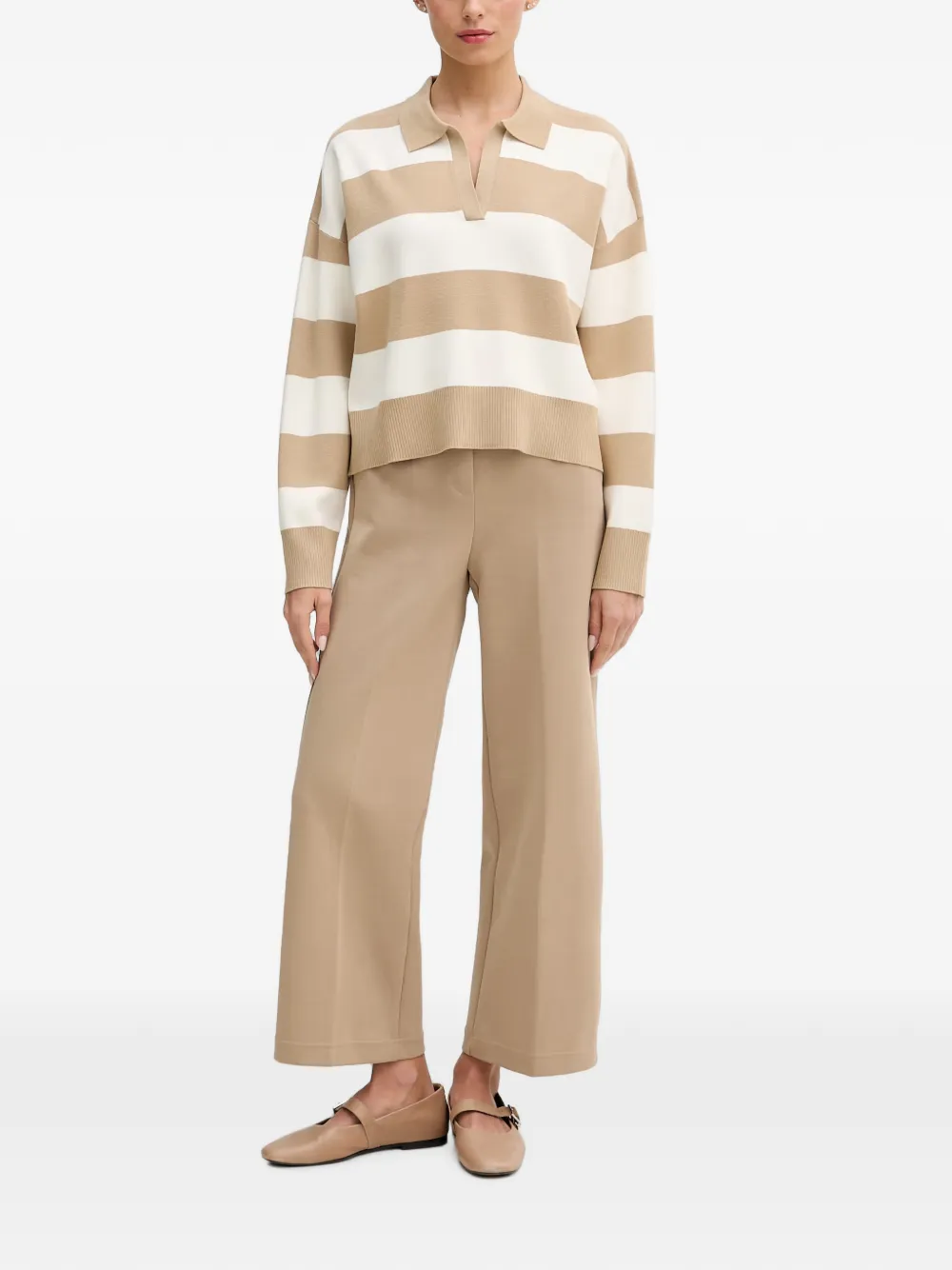 Benetton Trui met polokraag en horizontale streep Beige
