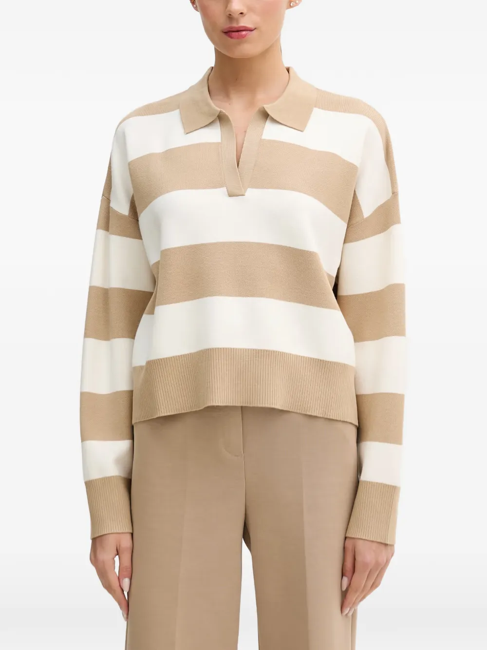 Benetton horizontal-stripe polo-collar sweater - Nude