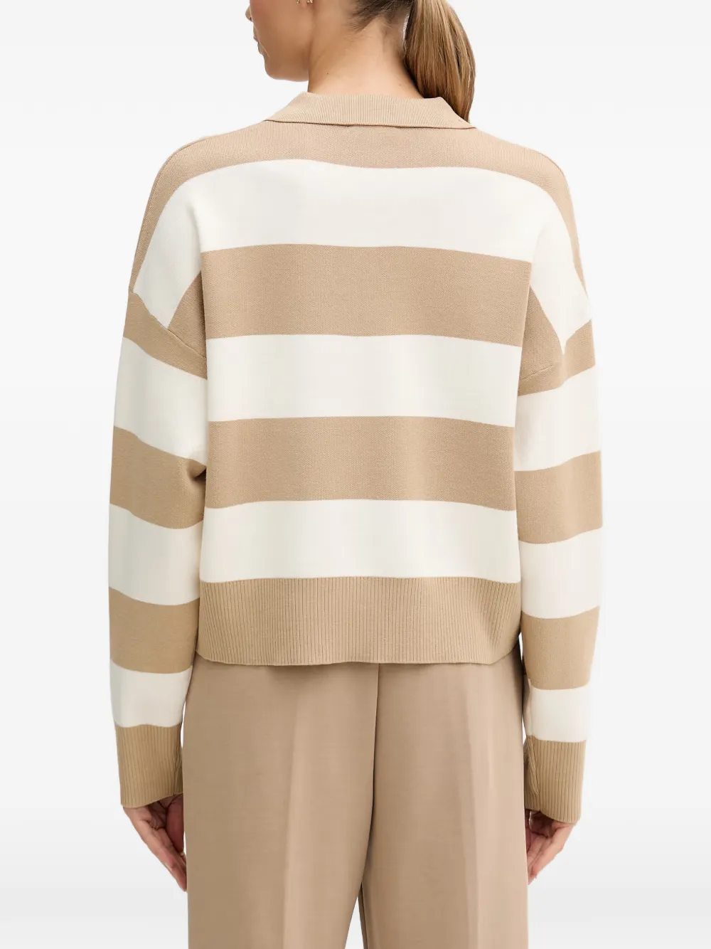 Benetton Trui met polokraag en horizontale streep Beige