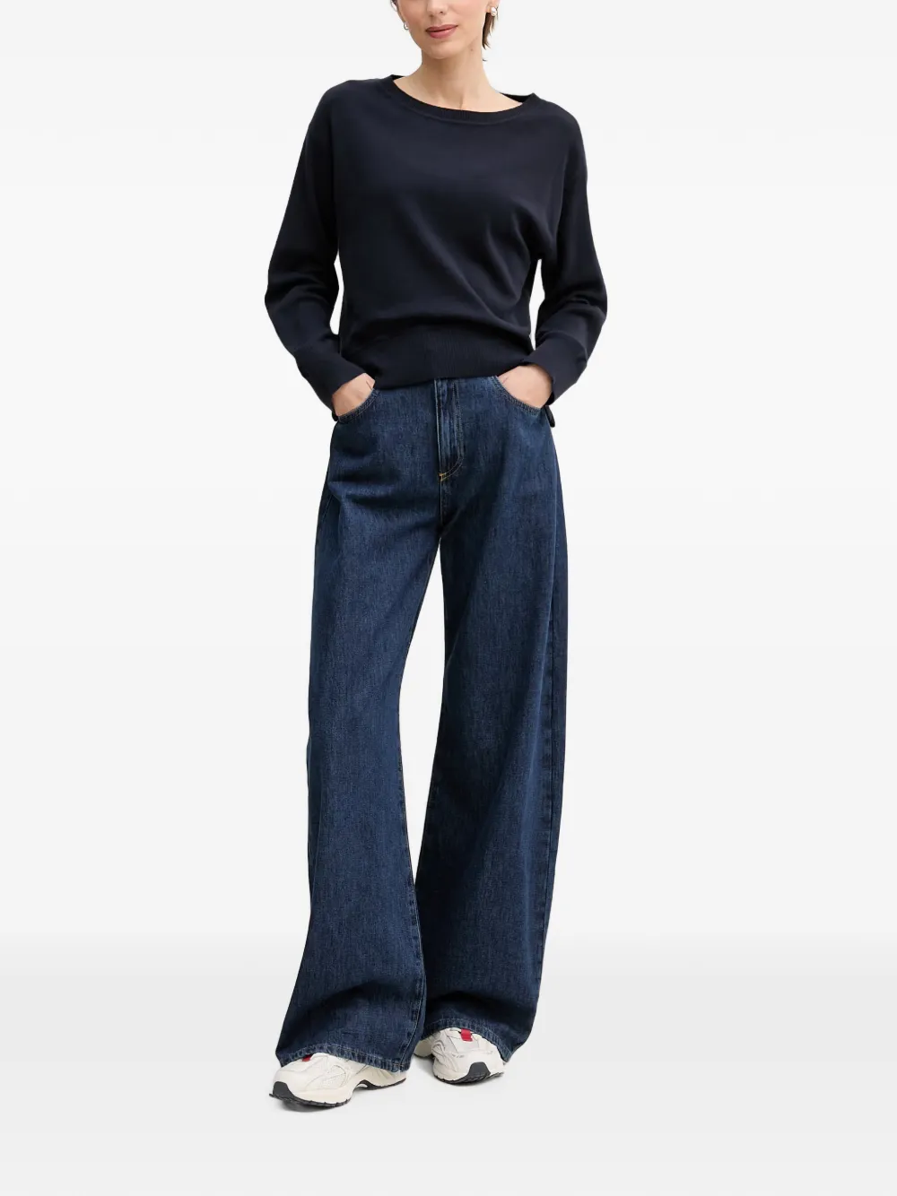 Benetton Trui met geribbelde afwerking en ronde hals Blauw