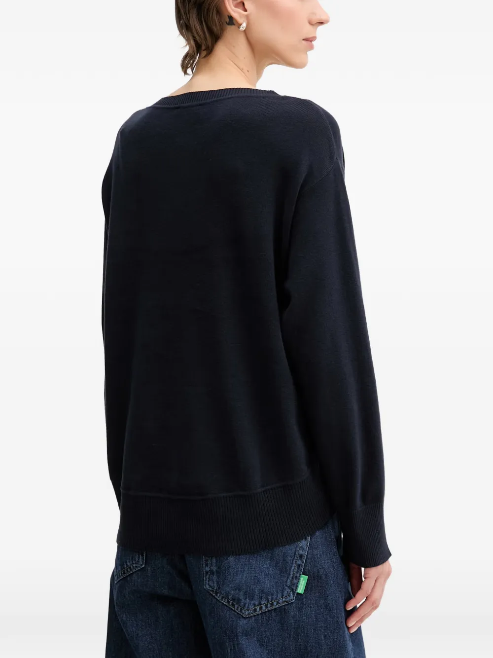 Benetton Trui met geribbelde afwerking en ronde hals Blauw