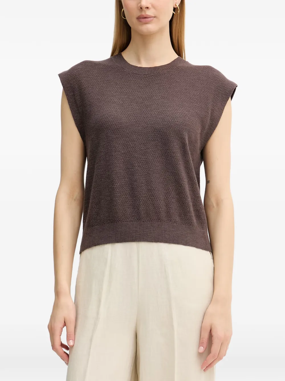 Benetton ribbed-trim knitted top - Marrone