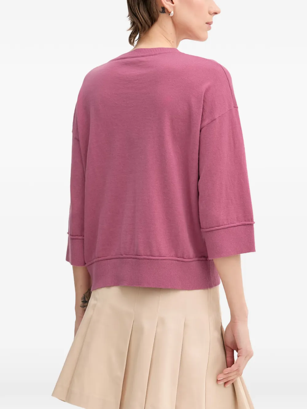 Benetton Trui met geribbelde afwerking en cropped mouwen Roze