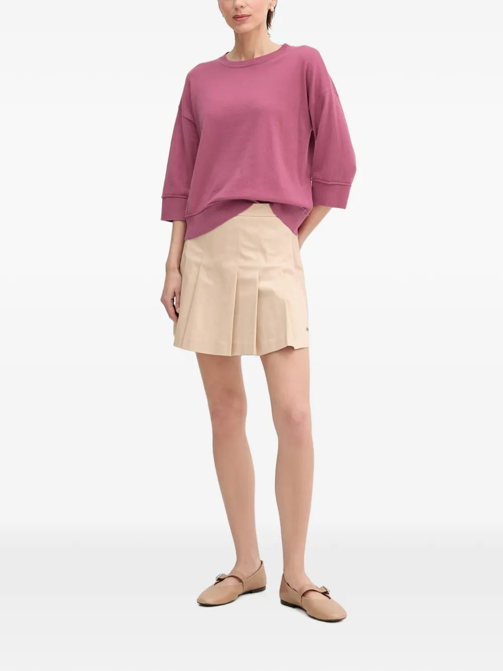 Benetton Trui met geribbelde afwerking en cropped mouwen Roze