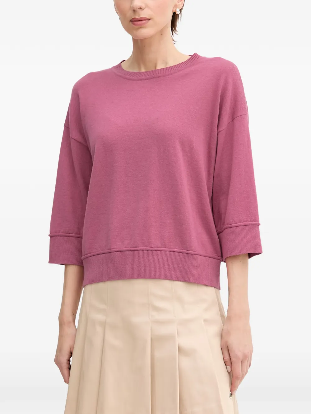 Benetton ribbed-trim three-quarter-sleeve sweater - Rosa