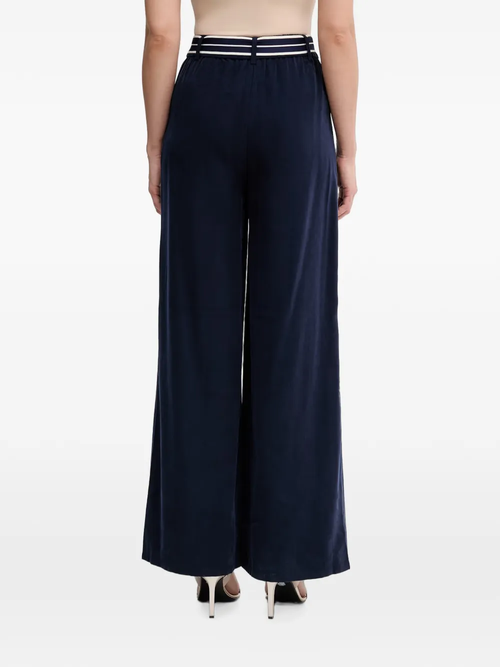 Benetton Broek met wijde pijpen en gestreepte ceintuur Blauw