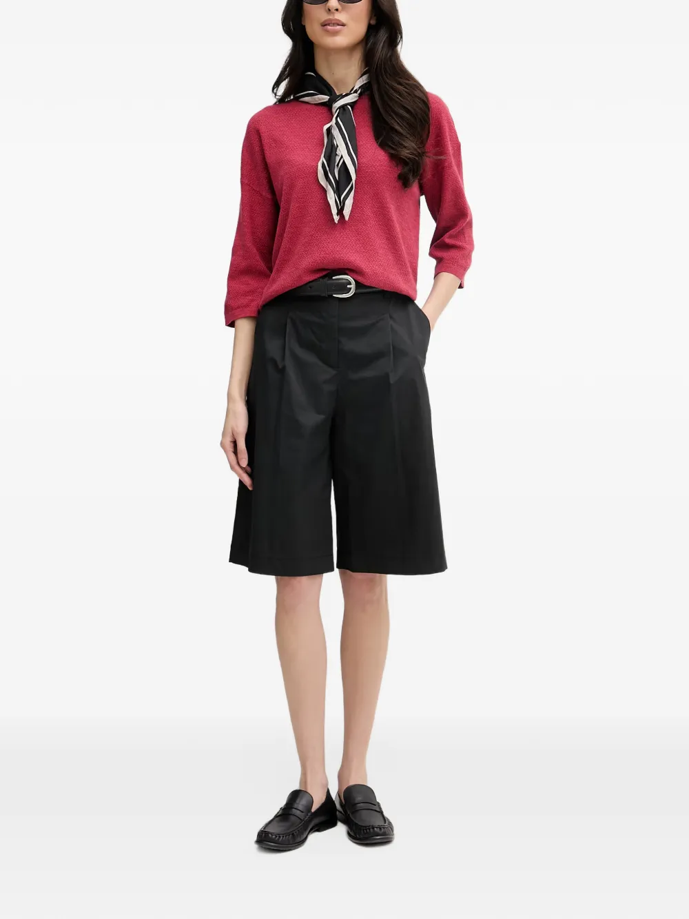 Benetton herringbone-knit three-quarter-sleeve sweater Rood