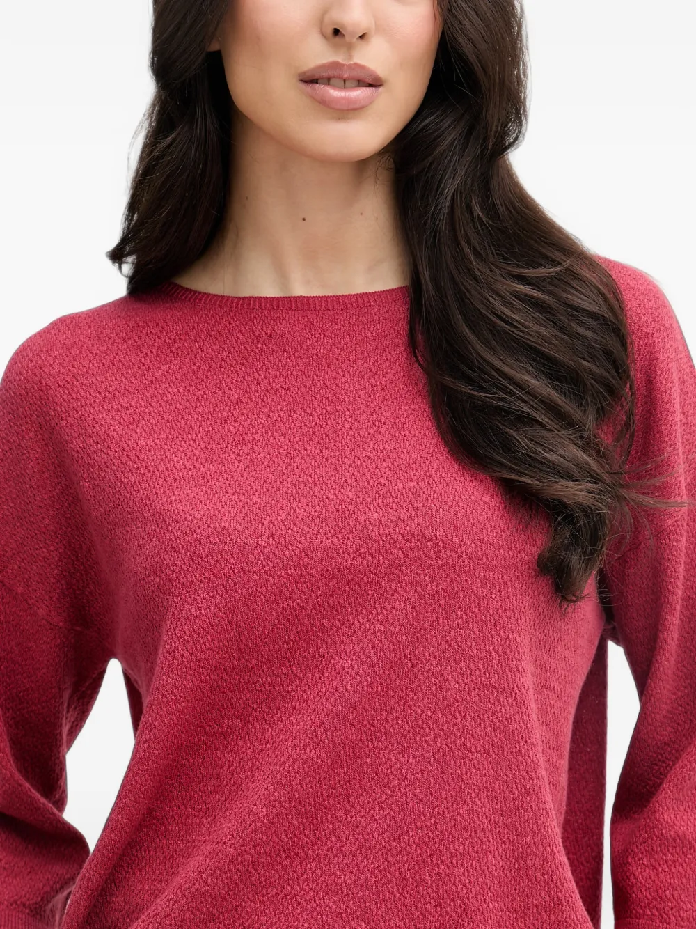 Benetton herringbone-knit three-quarter-sleeve sweater Rood