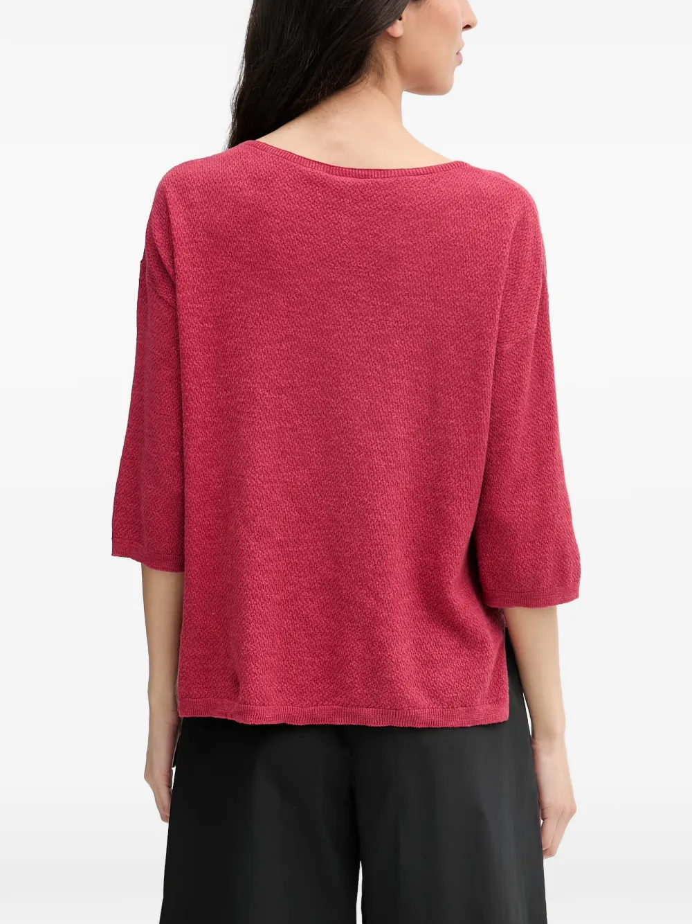Benetton herringbone-knit three-quarter-sleeve sweater Rood
