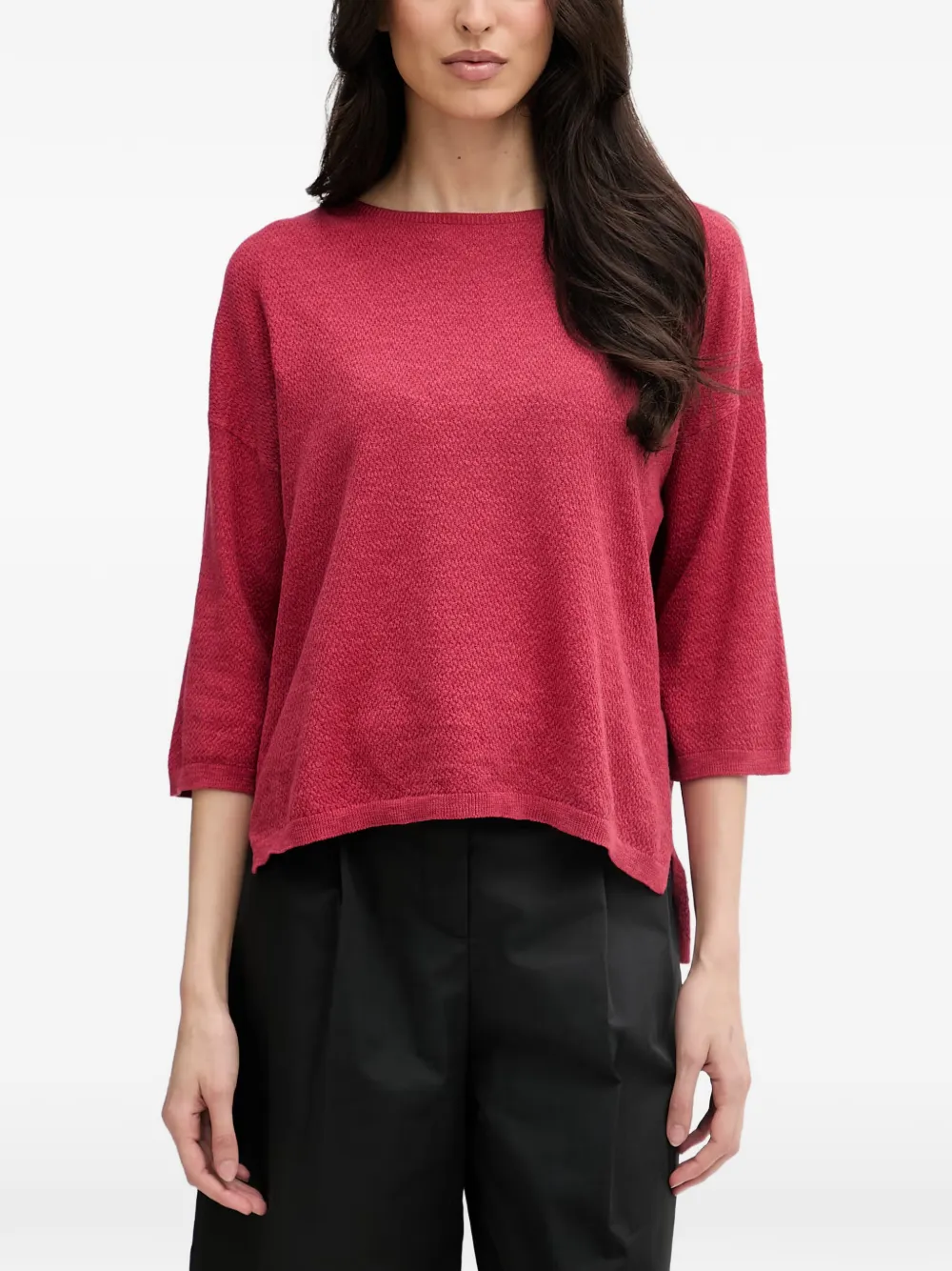 Benetton herringbone-knit three-quarter-sleeve sweater Rood