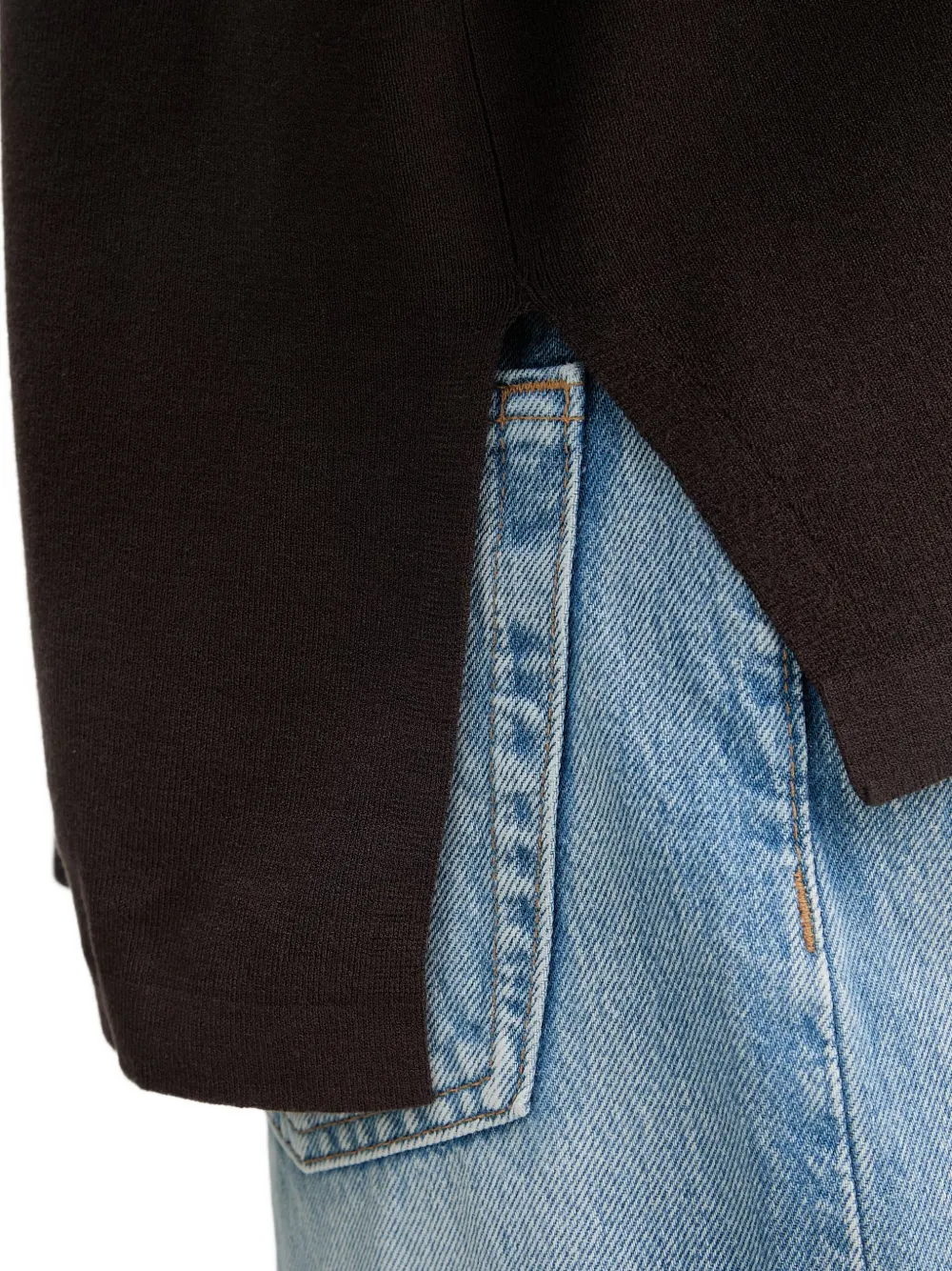 Benetton Hoodie met trekkoord en zijsplit Bruin