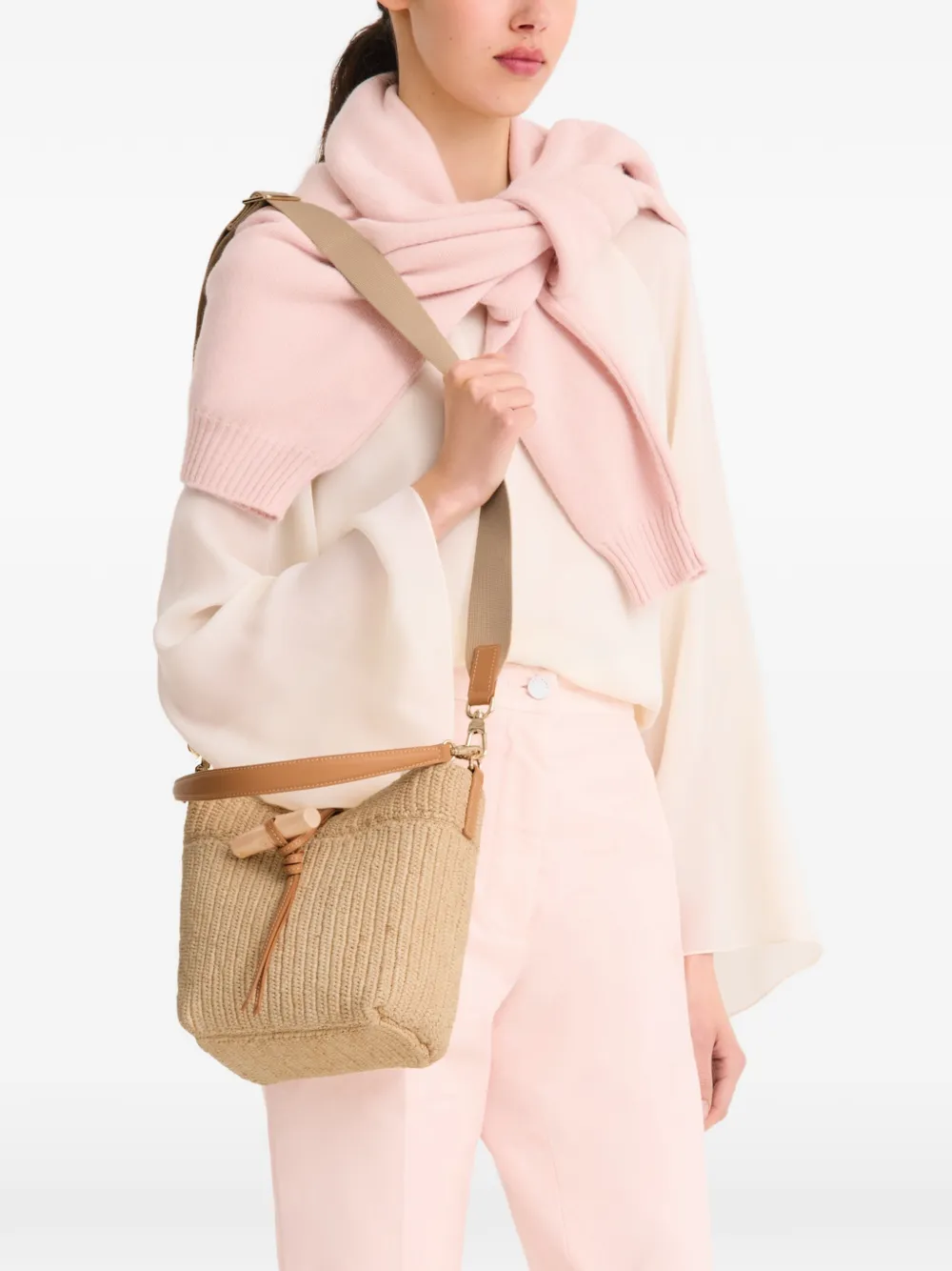 Longchamp Le Roseau XS bucket-tas Beige