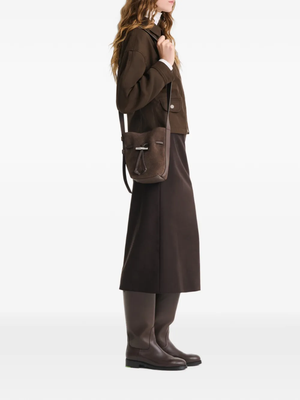 Longchamp Le Roseau S bucket-tas Bruin