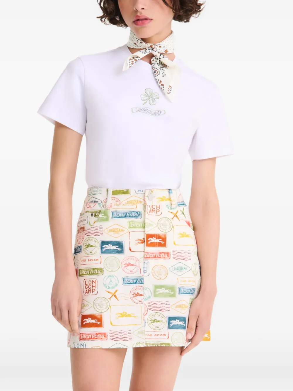 Longchamp French Bandana 50 zijden sjaal Wit