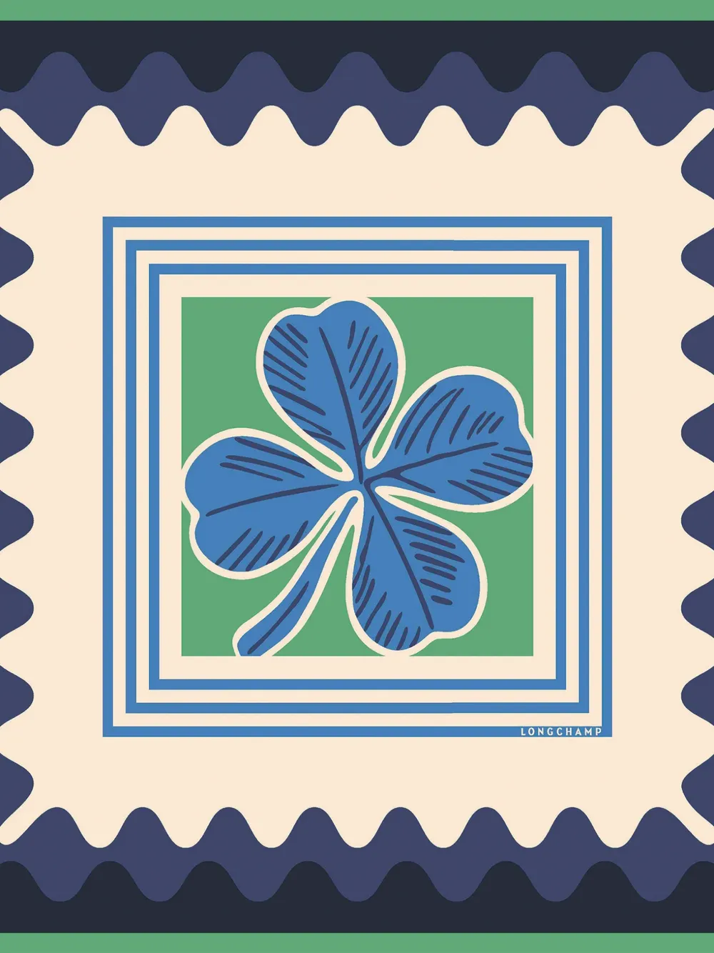 Longchamp Porte-Bonheur zijden sjaal 70 Blauw