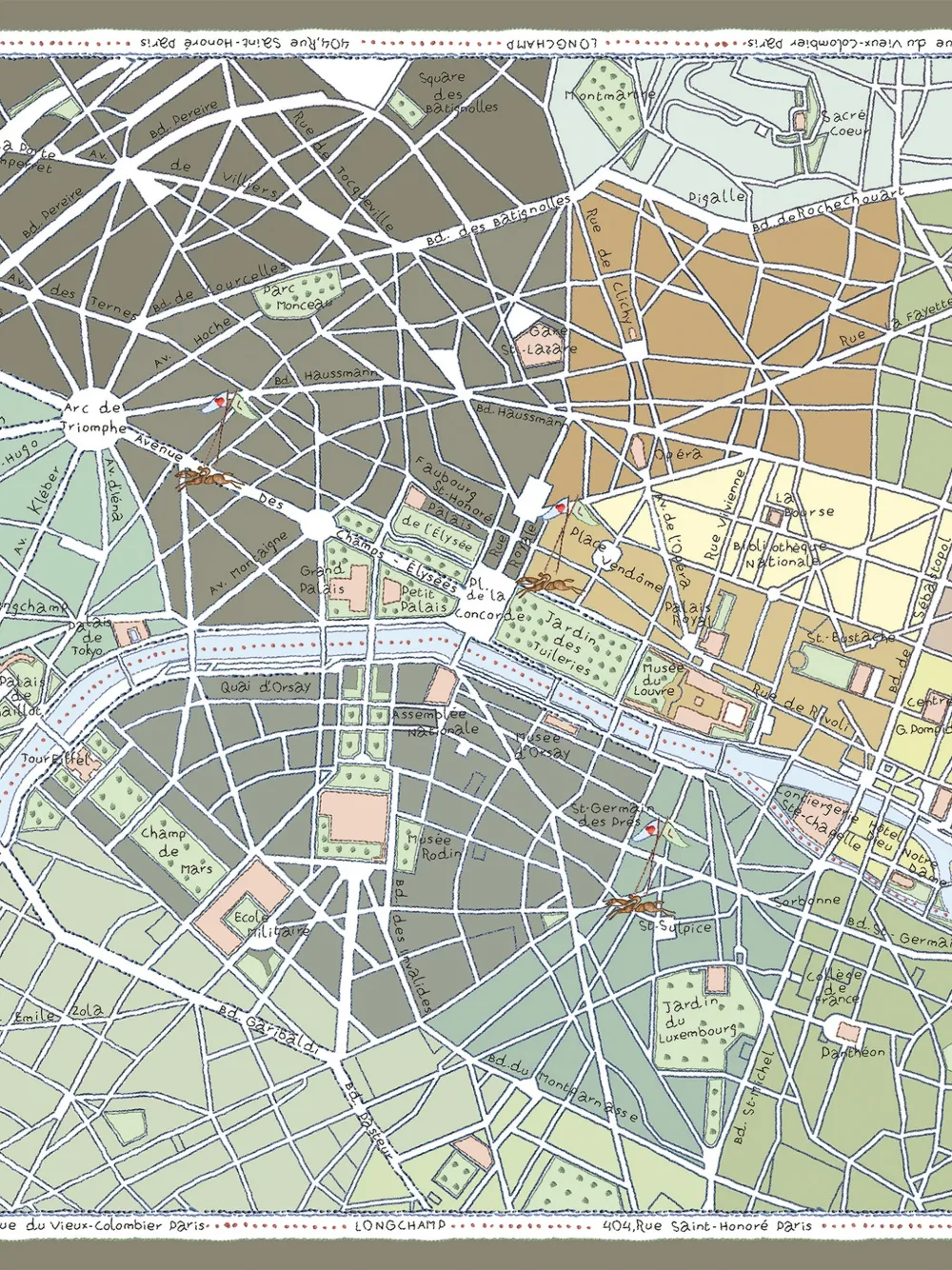 Longchamp A la Decouverte de Paris 90 zijden sjaal Groen