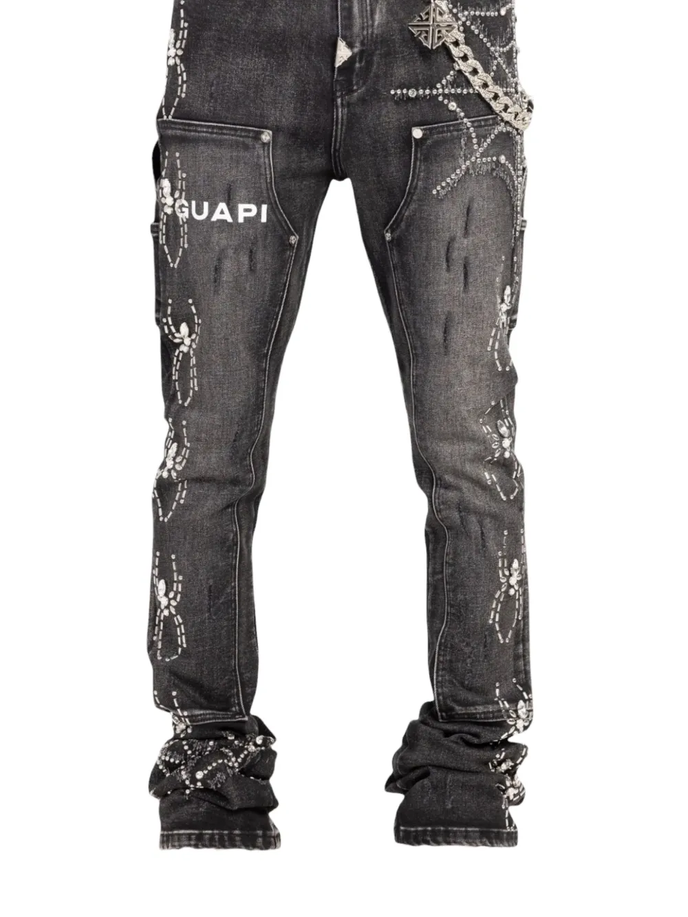 GUAPI crystal-embellished spider-motif jeans - Grigio