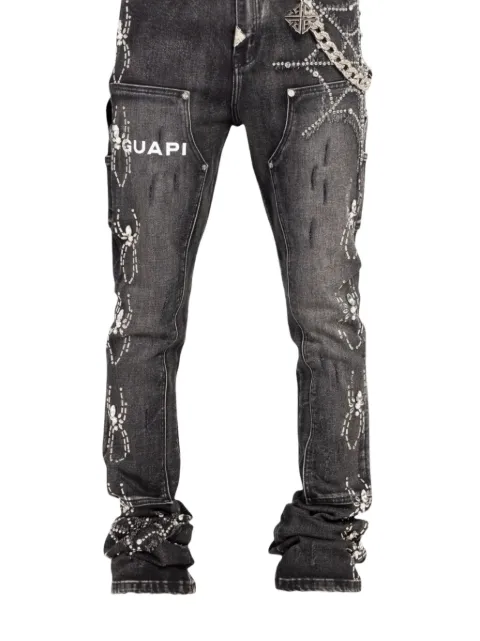 GUAPI crystal-embellished spider-motif jeans