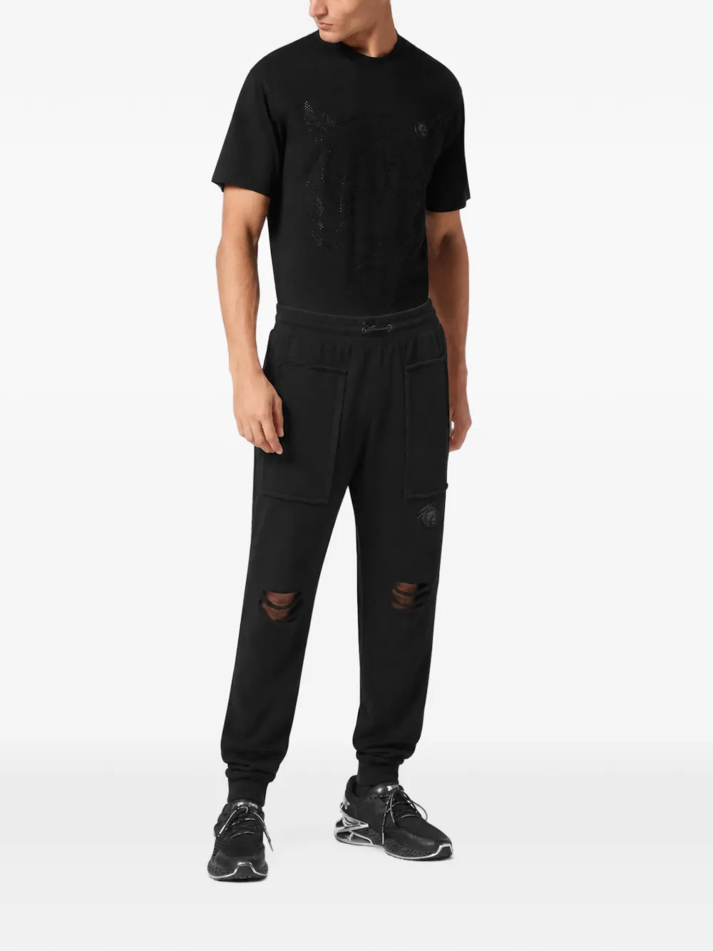 Plein Sport destroyed raw-edge track pants - Nero