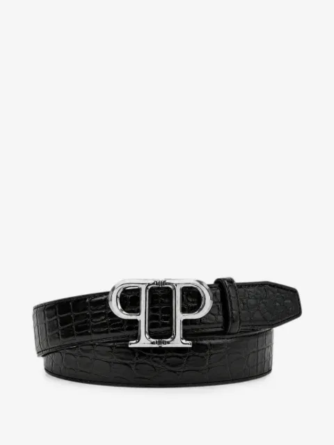 Philipp Plein leather belt PP silver cocco