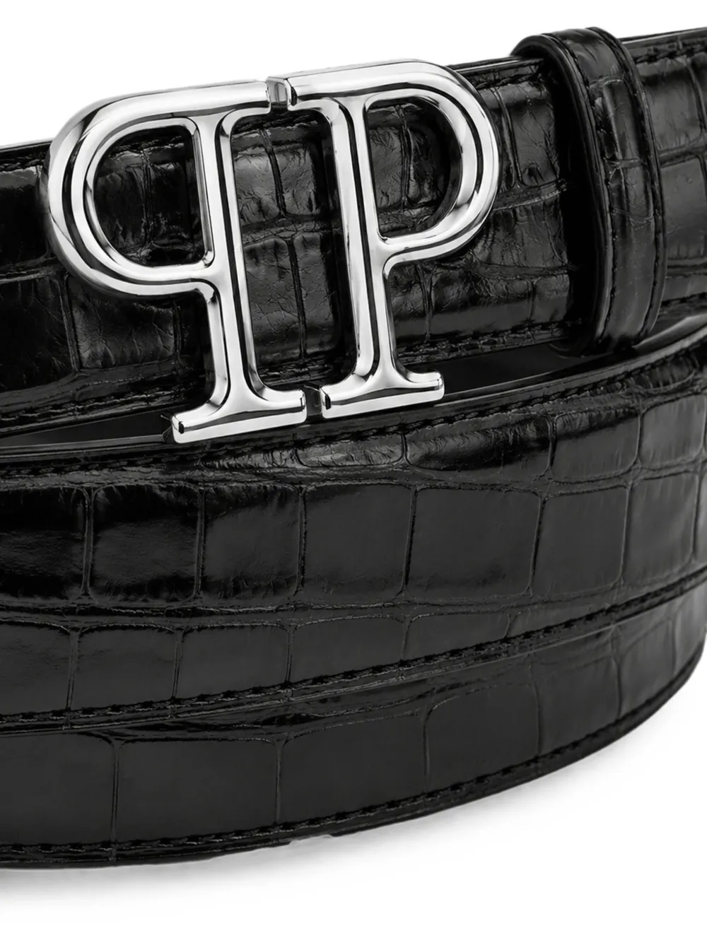 Philipp Plein PP zilveren Cocco leren riem Zwart