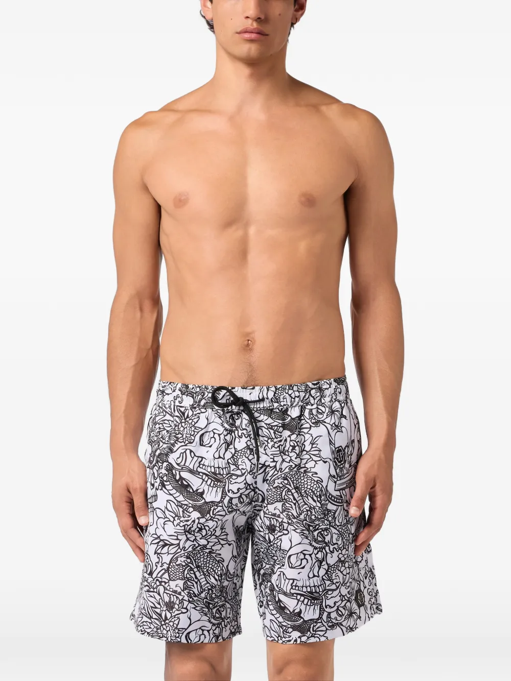 Philipp Plein Zwembroek met doodskop-print Wit