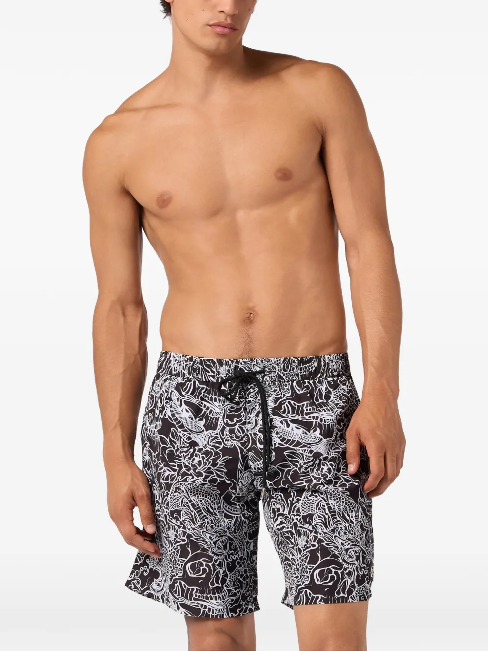 Philipp Plein Zwembroek met doodskop-print Zwart