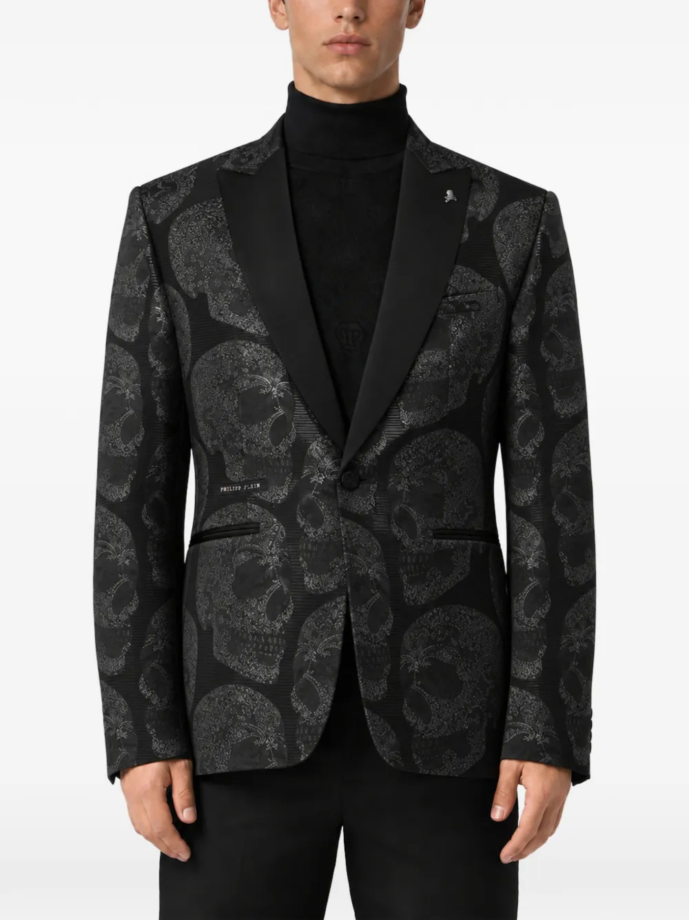 Philipp Plein Regular-fit blazer met jacquard doodskoppen Zwart