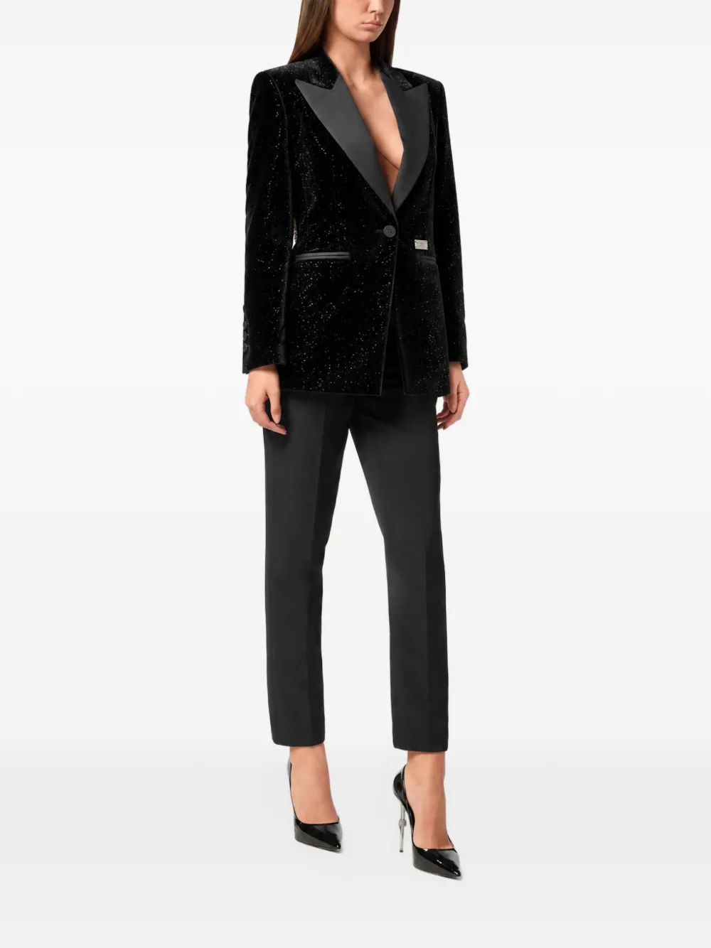 Philipp Plein velvet boyfriend fit blazer glitter Zwart