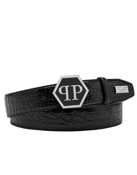 Philipp Plein leather belt cocco hexagon