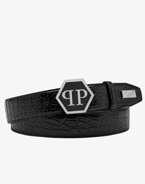 Philipp Plein leather belt cocco hexagon
