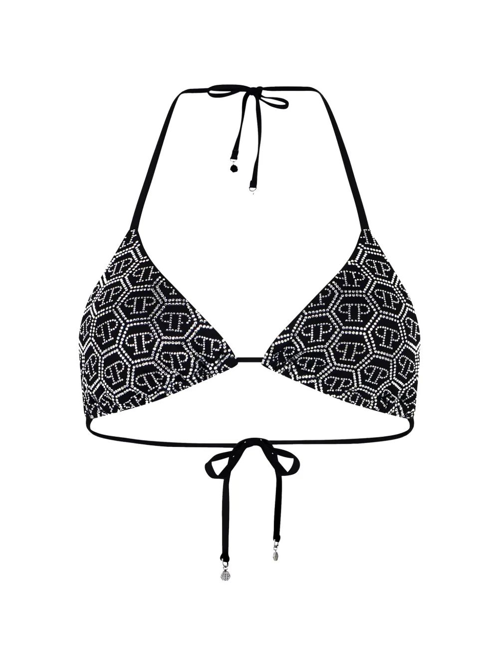Philipp Plein swimming triangle-bra monogram-strass - Nero