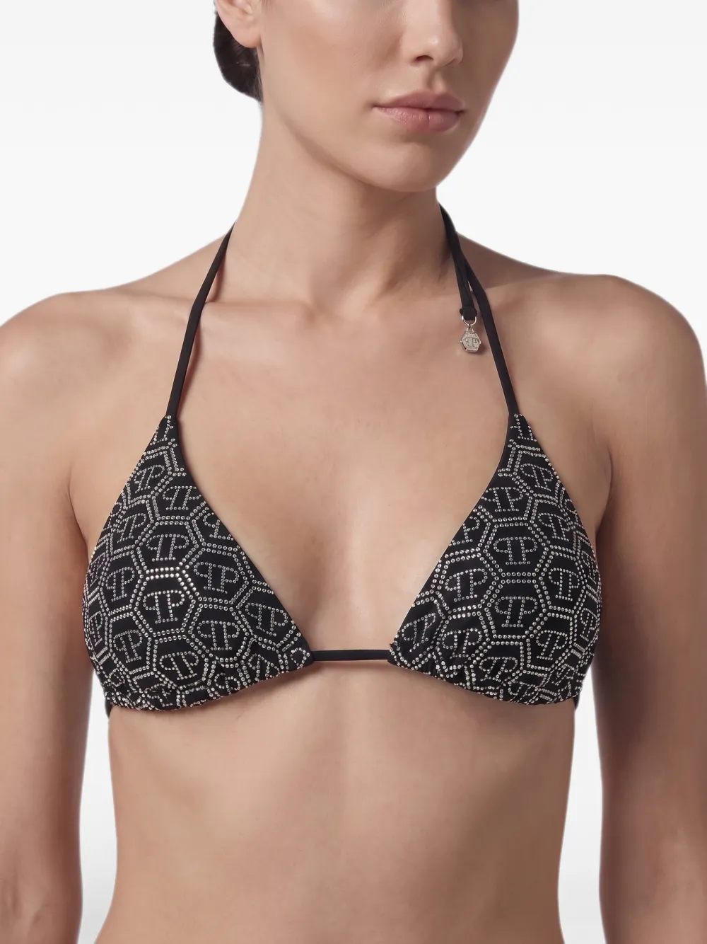 Philipp Plein Bikinitop met monogram stras Zwart