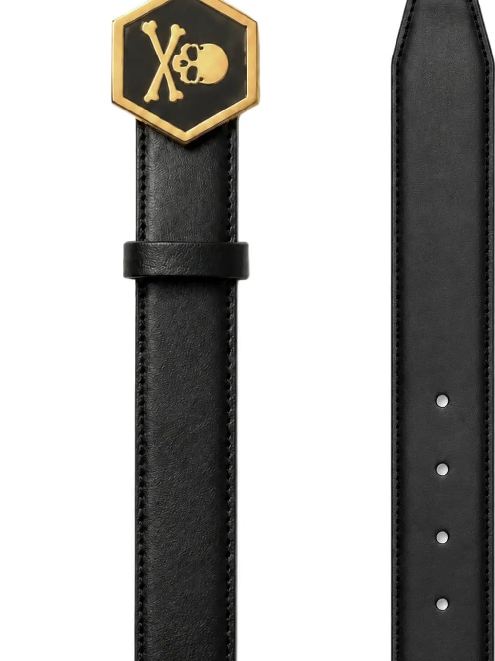 Philipp Plein Leren riem met doodskop Zwart
