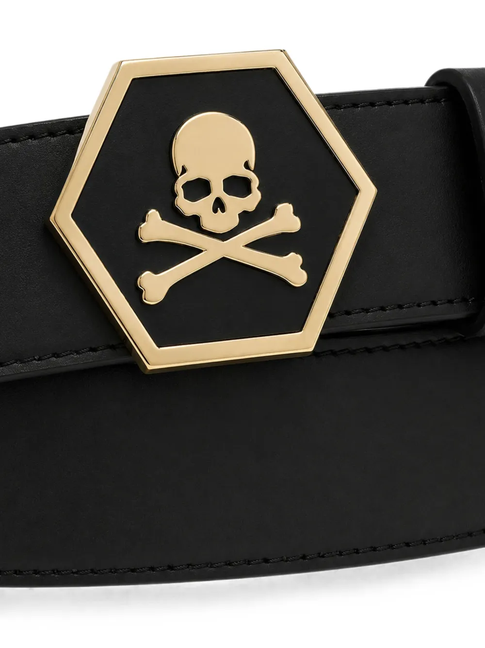 Philipp Plein Leren riem met doodskop Zwart