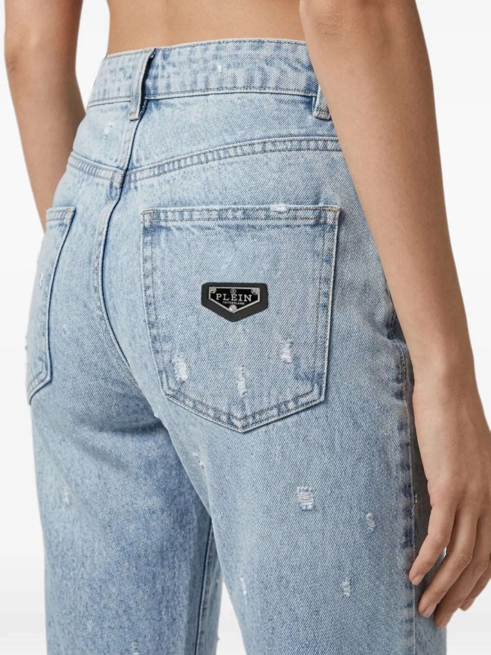 Philipp Plein Straight jeans met gerafelde afwerking Blauw