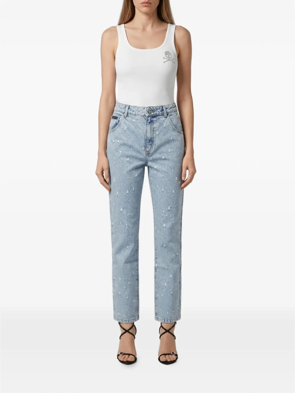 Philipp Plein Straight jeans met gerafelde afwerking Blauw