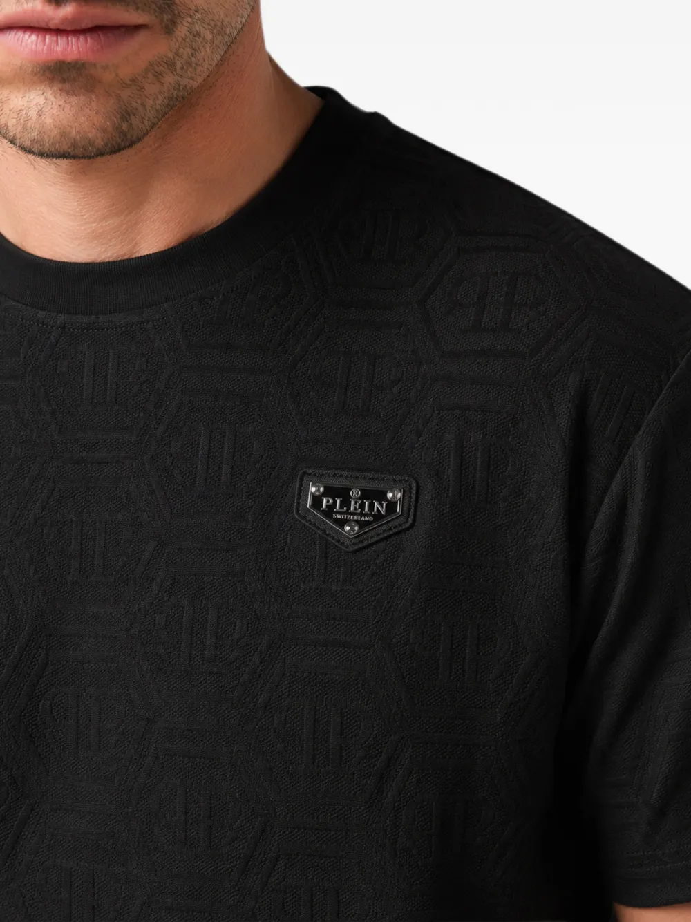 Philipp Plein T-shirt met monogram en jacquard Zwart