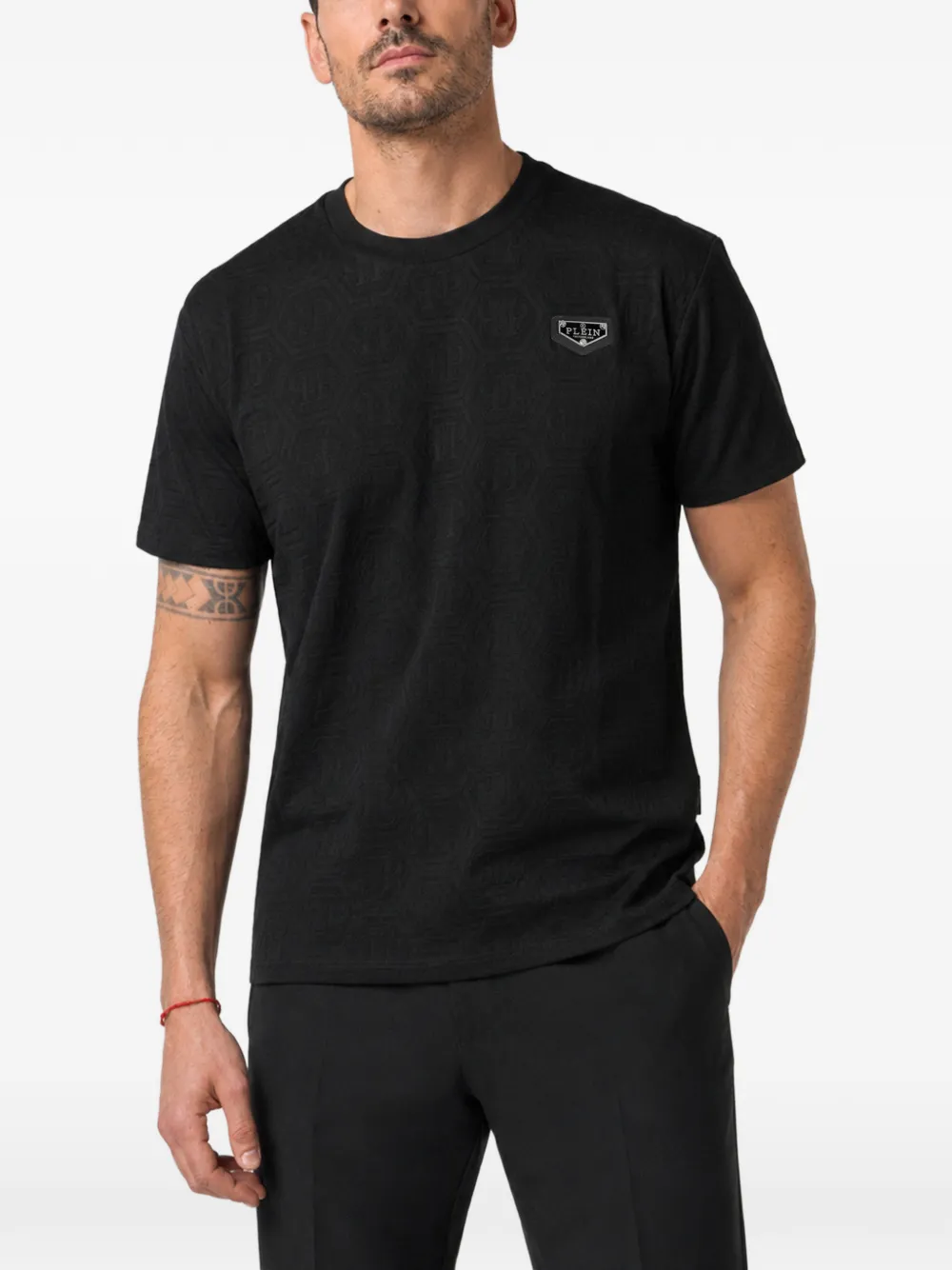 Philipp Plein T-shirt met monogram en jacquard Zwart