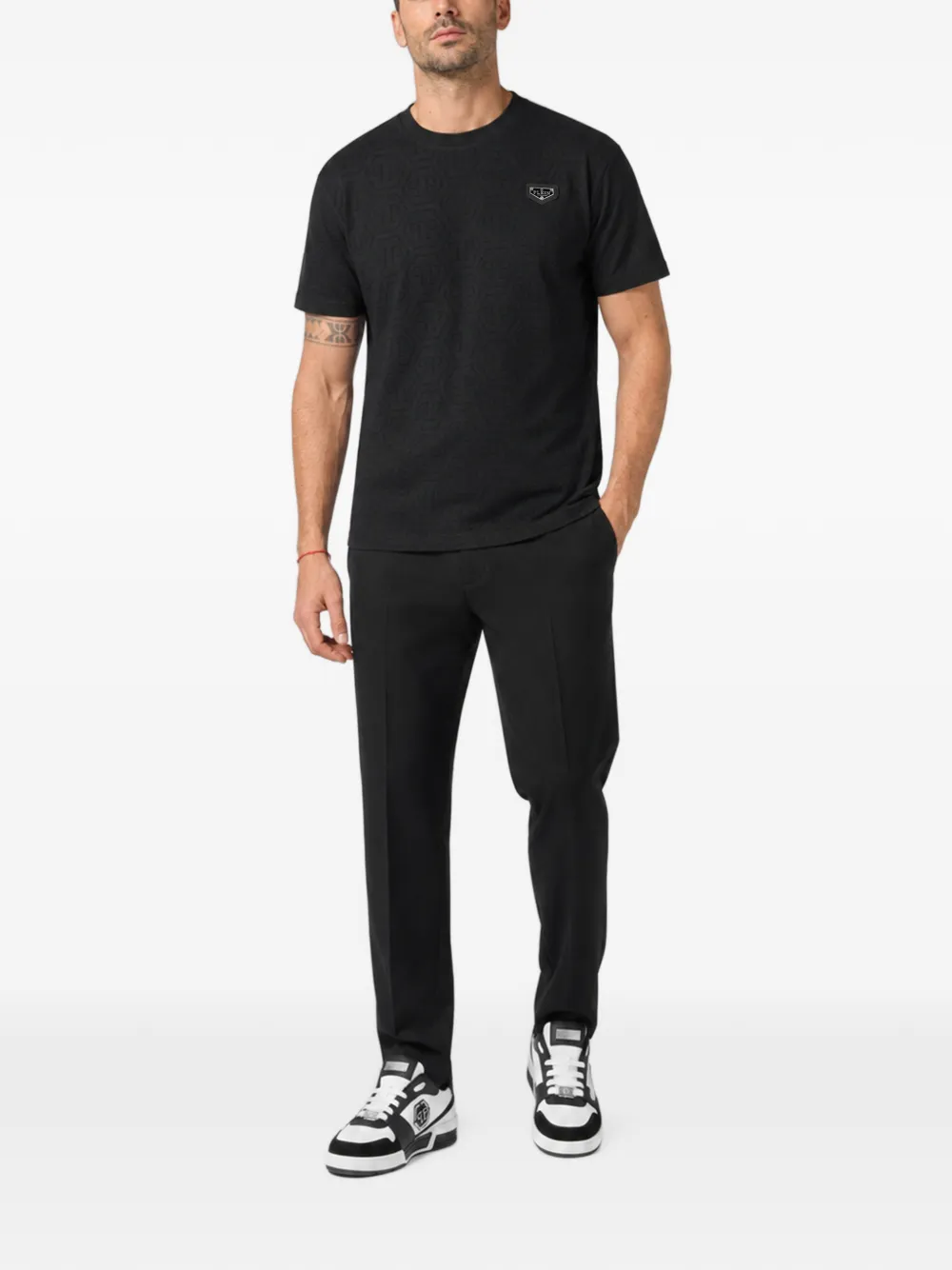 Philipp Plein T-shirt met monogram en jacquard Zwart