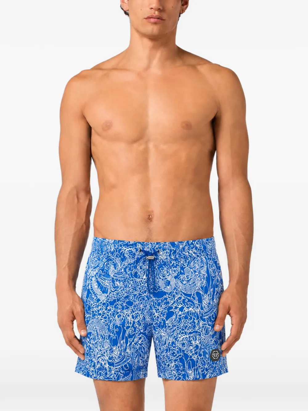 Philipp Plein Zwembroek met doodskop-print Blauw