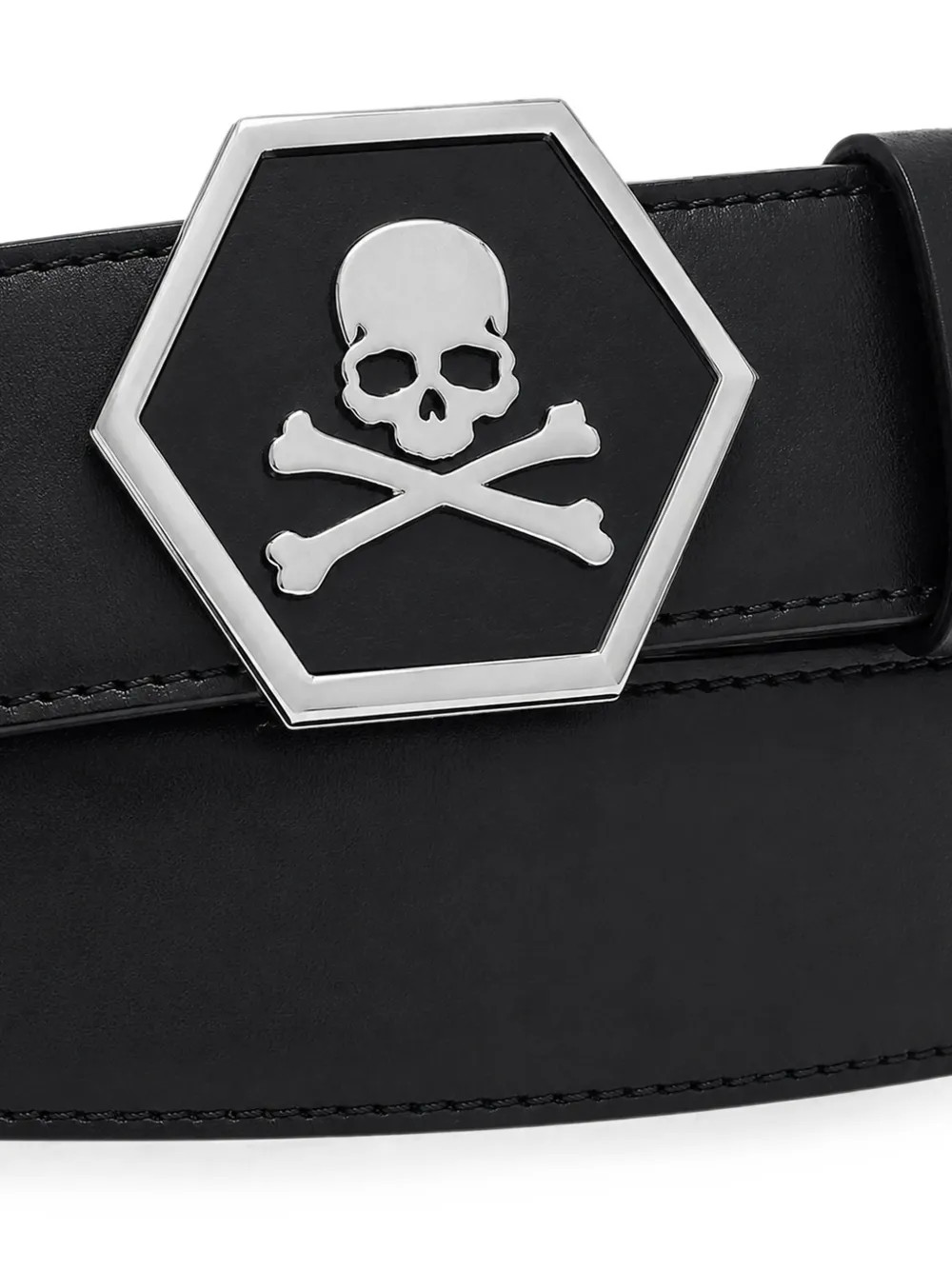 Philipp Plein Leren riem met doodskop Zwart