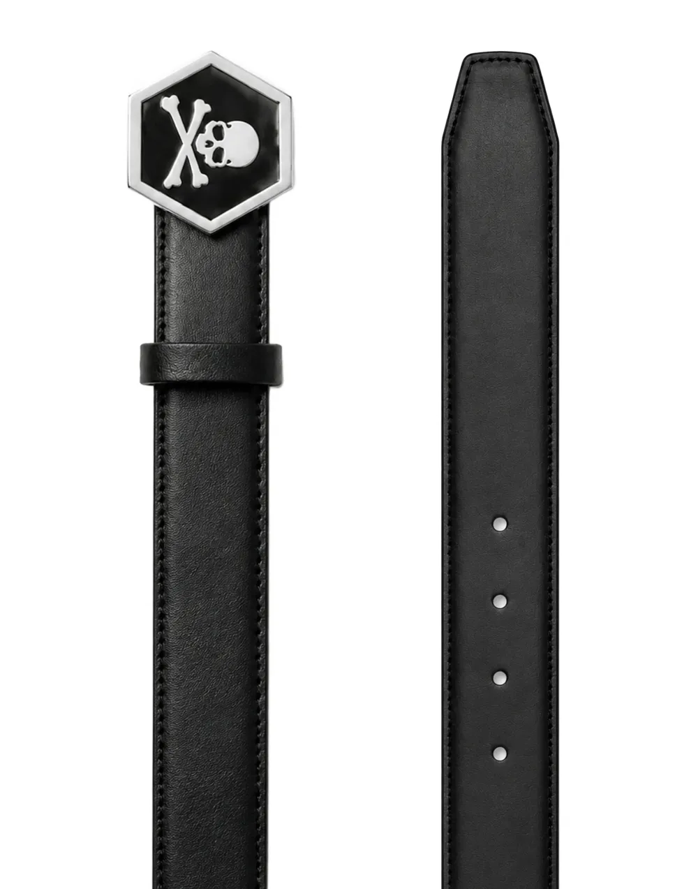 Philipp Plein Leren riem met doodskop Zwart