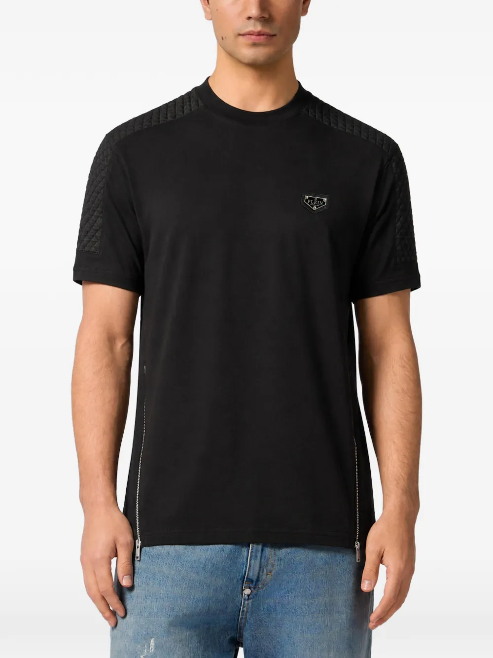 Philipp Plein T-shirt met gewatteerde vlakken en ritsdetail Zwart